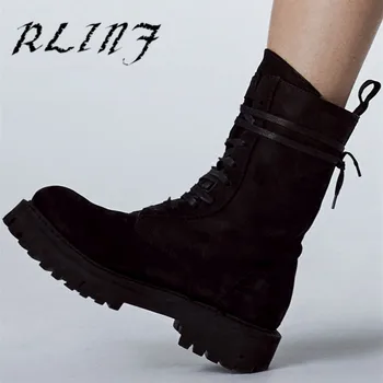 

RLINF Thick Bottom Wool Cotton Boots Warm Fur One Snow Boots Leather Martin Scrub Lace Women's Boots Winter
