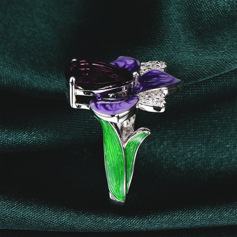 RainMarch Enamel Flower Silver Engagement Rings for Women 925 Sterling Silver Rings Authentic with White CZ stone women Jewelry (5)