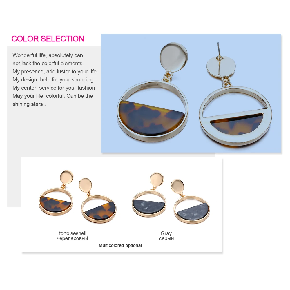 e-Manco Geometric Semicircle Resin Drop Earring For Women Two Colors Femme Dangle Earring for Friend New Arrival Fashion Jewelry