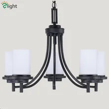 European Vintage Industrial Painted Iron Chandelier Classic Simple LED Chandelier Frosted Glass Lampshades