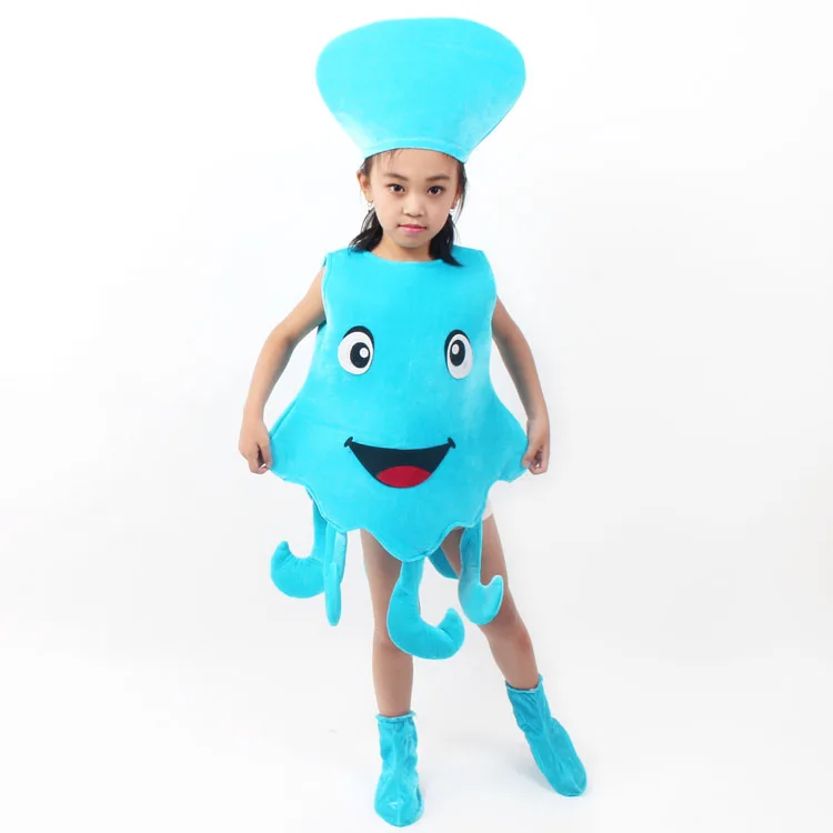 Детский костюм осьминога синее фиолетовое морское животное Осьминог комбинезон одежда для мальчиков и девочек Хэллоуин косплей праздничная одежда - Цвет: Синий