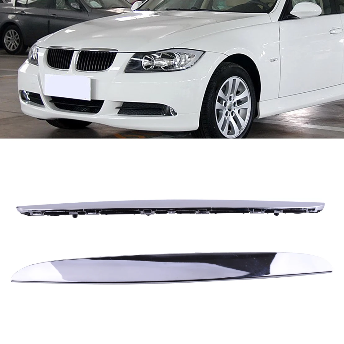 

DWCX 2pcs Chrome Plated L&R Hood Trims above Kidney Grille Fit for BMW E90 E91 325i 330i 328i 2006 2007 2008