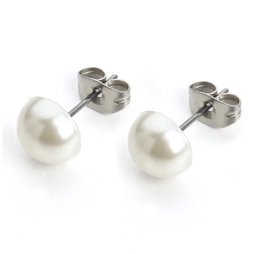

1 Pair 8mm White Pearl Piercing Stud Earrings Stainless Steel Brincos Perle Pendientes Bou Pearl Earring For Woman Jewelry F2231