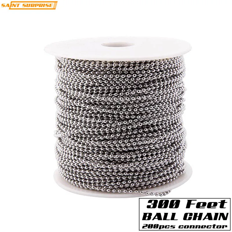 

300 Feet 2.4mm Stainless Steel Bead Ball Chain Bulk Spool With 200pcs Free Connector For Jewelry DIY Making Tag Accessories