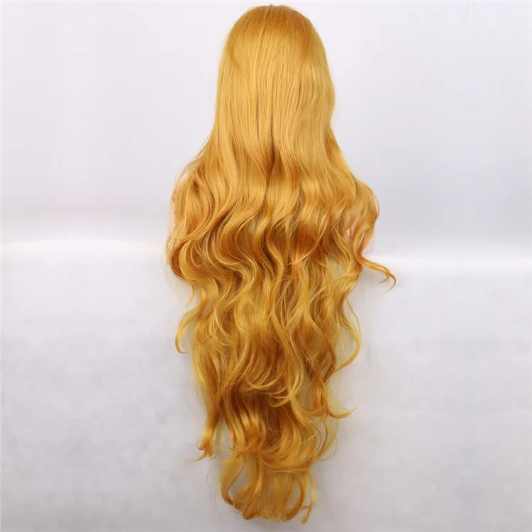 WoodFestival розовый желтый фиолетовый синтетические парики для женщин термостойкие Высокая температура волокна Косплей Длинные Волнистые 100 см парик - Цвет: Цвет: желтый