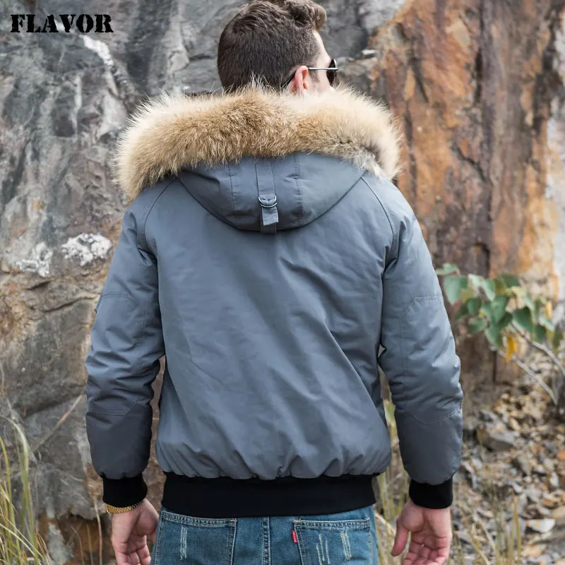 Мужская парка со съемным мехом FLAVOR синяя теплая зимняя из кроличьего меха Рекс с