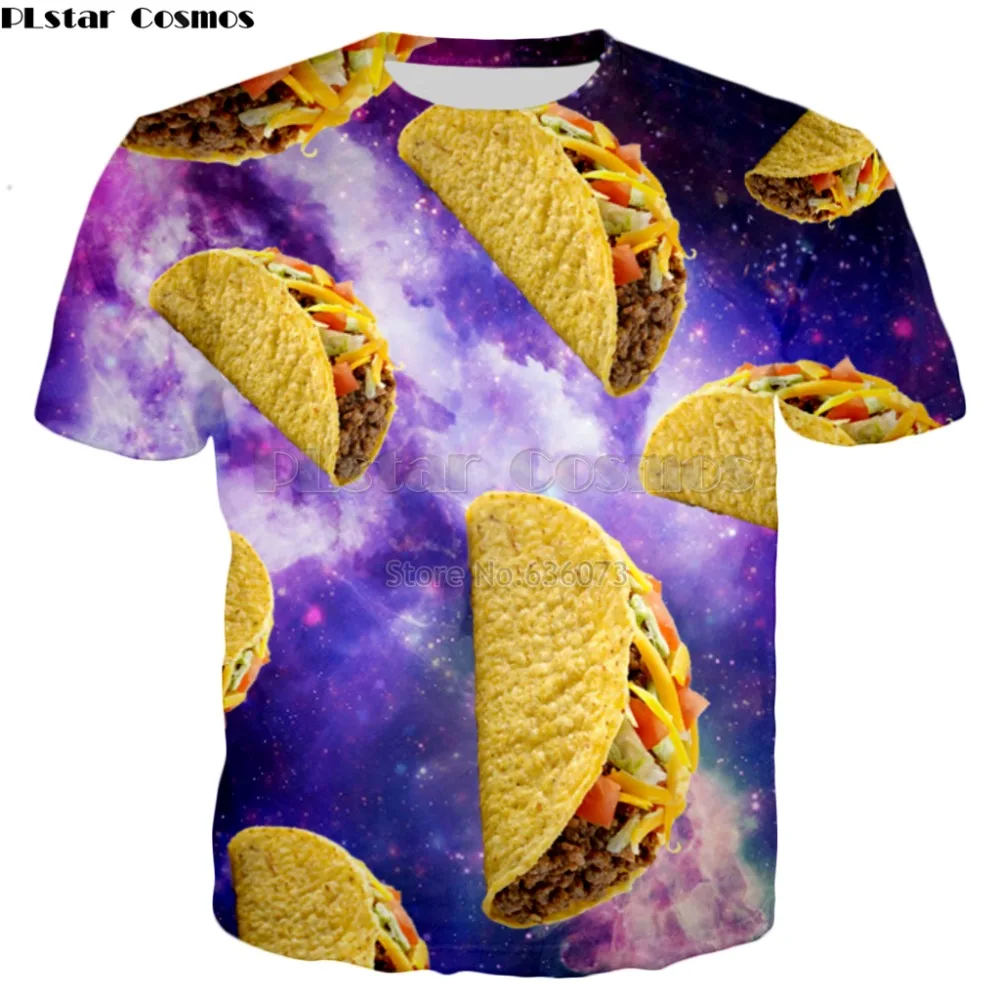 

PLstar Cosmos Drop shipping 2018 summer New style Fashion T-shirt food Taco Galaxy Print 3d tshirt Men's Women's Casual t shirt