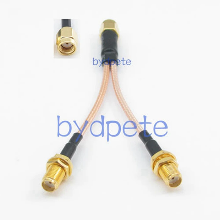 

Y type 1 one RP SMA male plug to 2 two SMA female jack branch T RF Pigtail extension cord RG316 20cm Cable 8in 8''