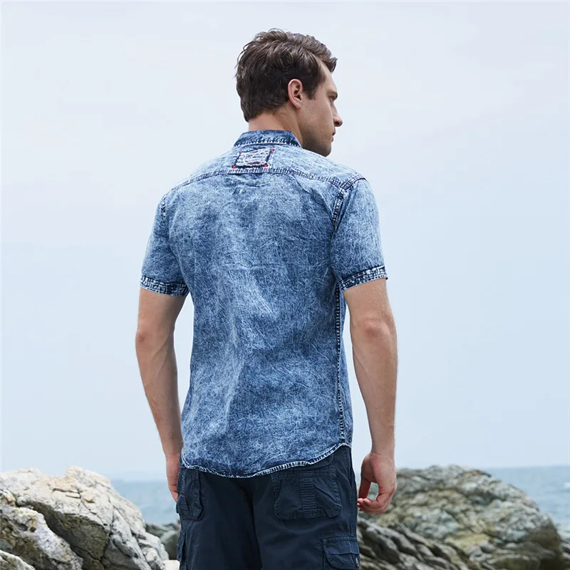 2018 New Summer Men's Denim Shirts Fashion Vintage Casual Men Cotton Short Sleeve Shirt Jeans Tops Camisa Masculina S-XXL (20)