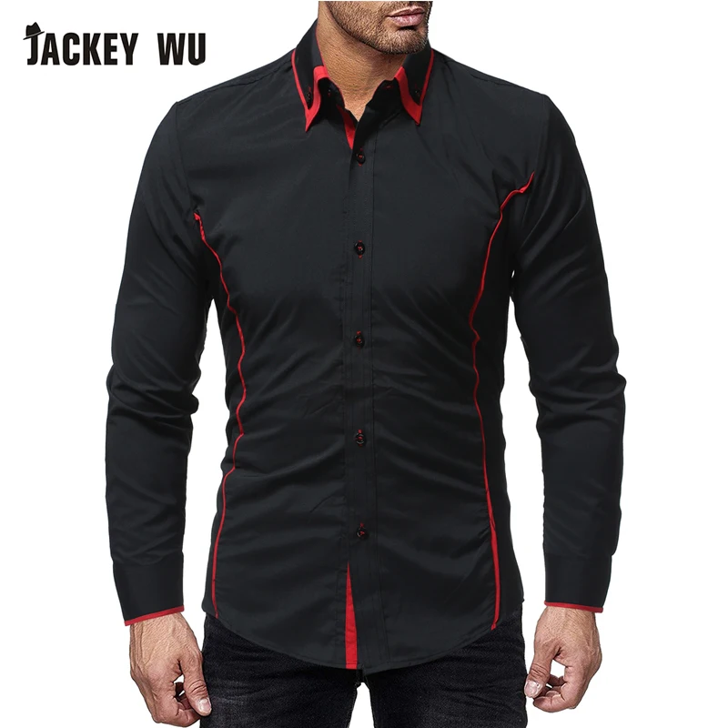 

JACKEYWU Casual Shirts Men 2019 Fashion Solid Color Long Sleeve Shirts Slim Fit Men Dress Shirt Plus Size 3XL Men's Clothing