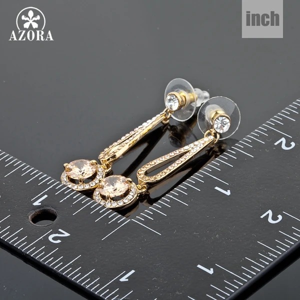 AZORA Noble Elegant Design Gold Color Round Cubic Zirconia Drop Earrings TE0048