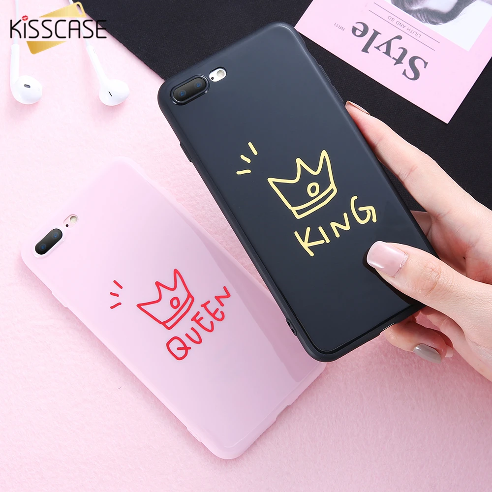 KISSCASE Soft Couples Phone Cases For iPhone 6 6s Plus 7 Case Cute Black-pink King&ampQueen Couple Cover X 8 |