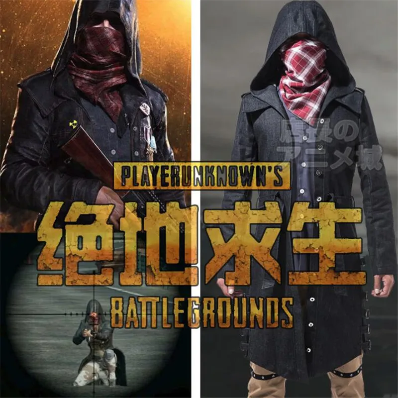  Game PUBG Playerunknown's Battlegrounds Cosplay Costumes Hooded Jacket Cloak Middle Ages Trench Set