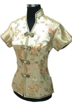 Hot Sale Gold Ladies’ Polyester Blouse Slim Elegant Short-Sleeve Shirt Tops Novelty Button Tang Suit S M L XL XXL XXXL J001-F