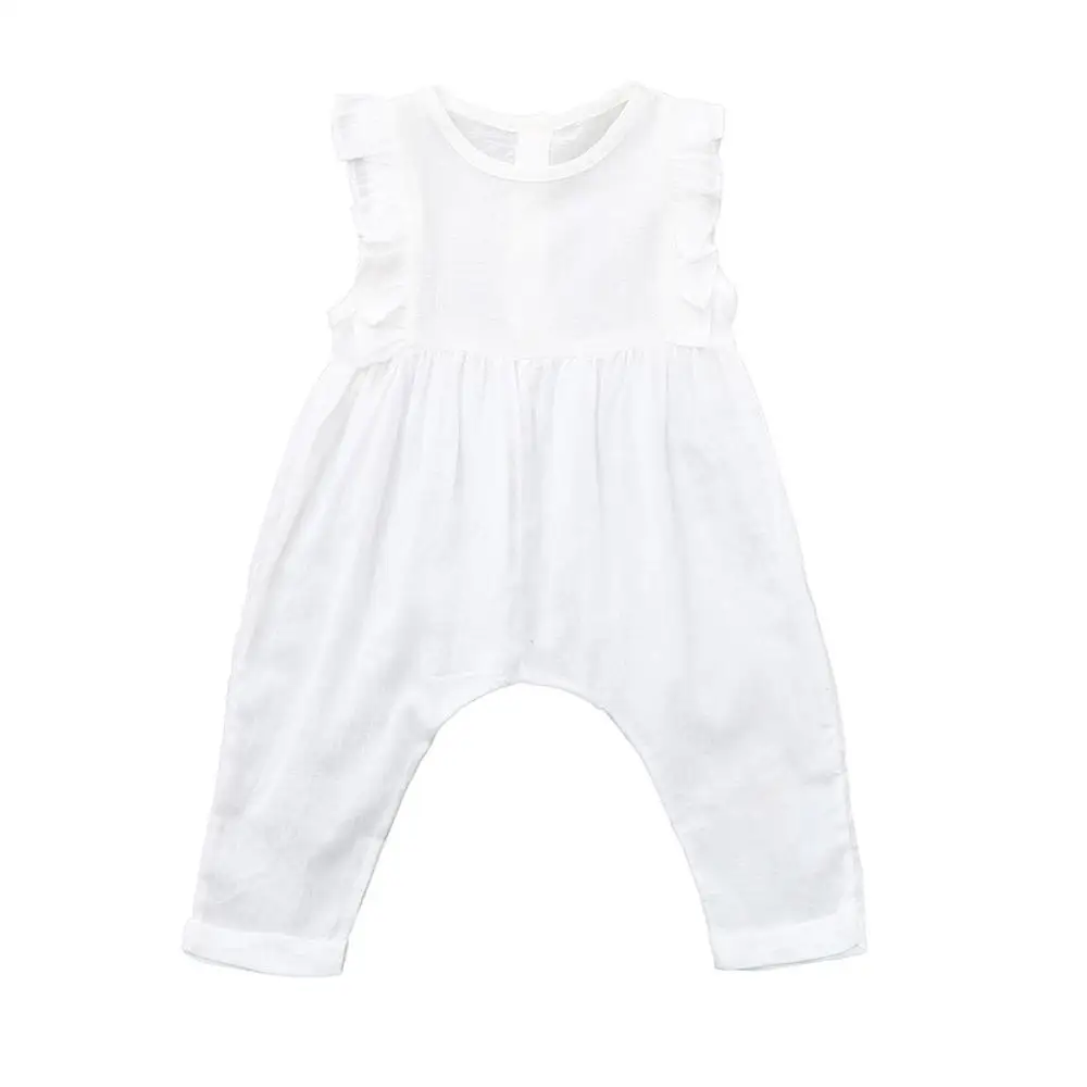Для маленьких девочек, без рукавов, с оборками, сплошной цвет, с открытой спиной, комбинезон для новорожденного, для малыша, Летний комбинезон, пляжный костюм, модная одежда - Цвет: White