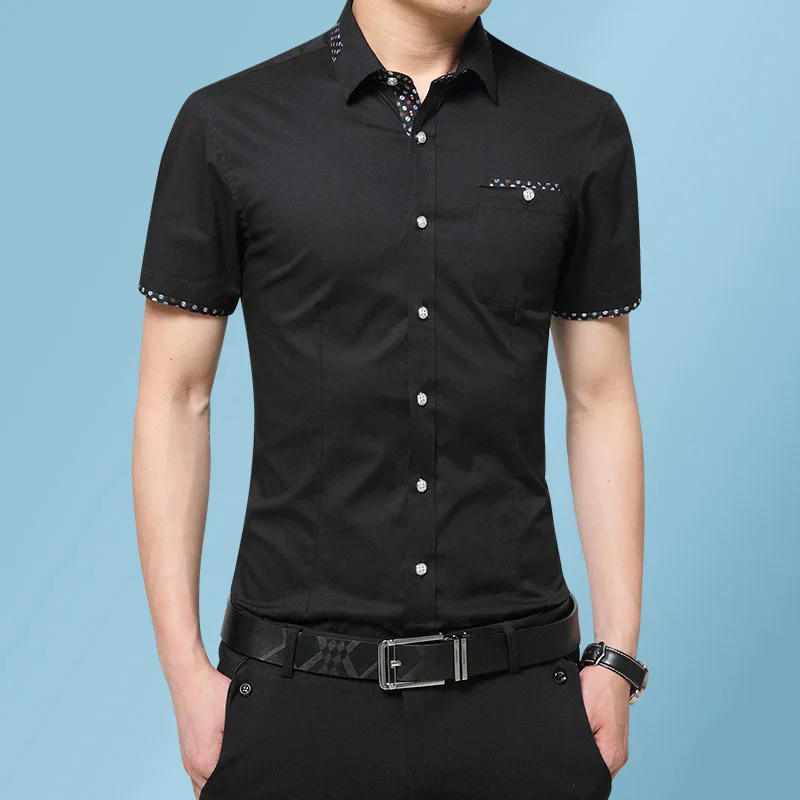 mens short sleeve black shirt slim fit