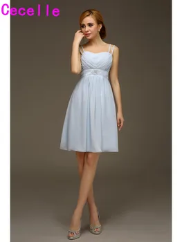 

Summer Casual Chiffon Short Light Blue Bridesmaids Dreses With Straps For Wedding Beach Wedding Party Dresses Custom Made New