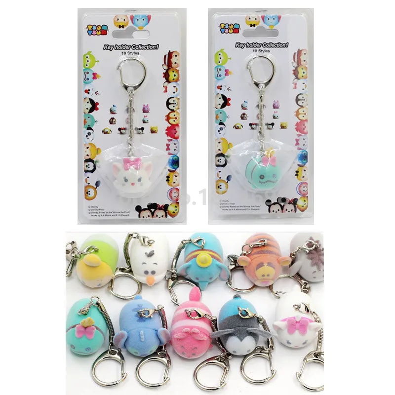 

Tsum Tsum Mini Flocking Key Holder Set of 10 Stitch Marie Cheshire Cat Eeyore Dumbo Oswald Tinker Bell Figure Chain Pendant Toy