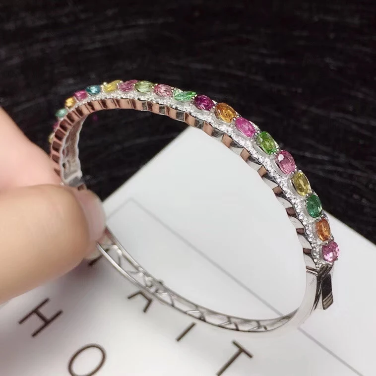  Luxueux rangée vague naturel multicolore tourmaline bracelets naturel pierres précieuses Bracelet S