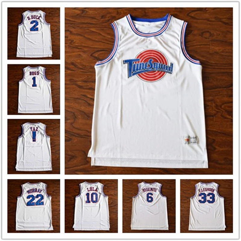 

[16 Kinds] Space Jam Duck 2 Bugs 1 Lola 10 Murray 22 Tune Squad Basketball Jersey Stitched White