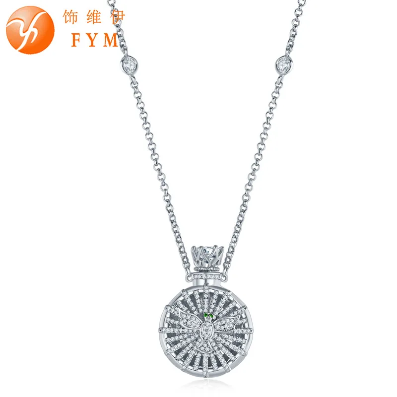 Женское ожерелье с подвеской FYM серебряное круглое кубическим цирконием ААА |
