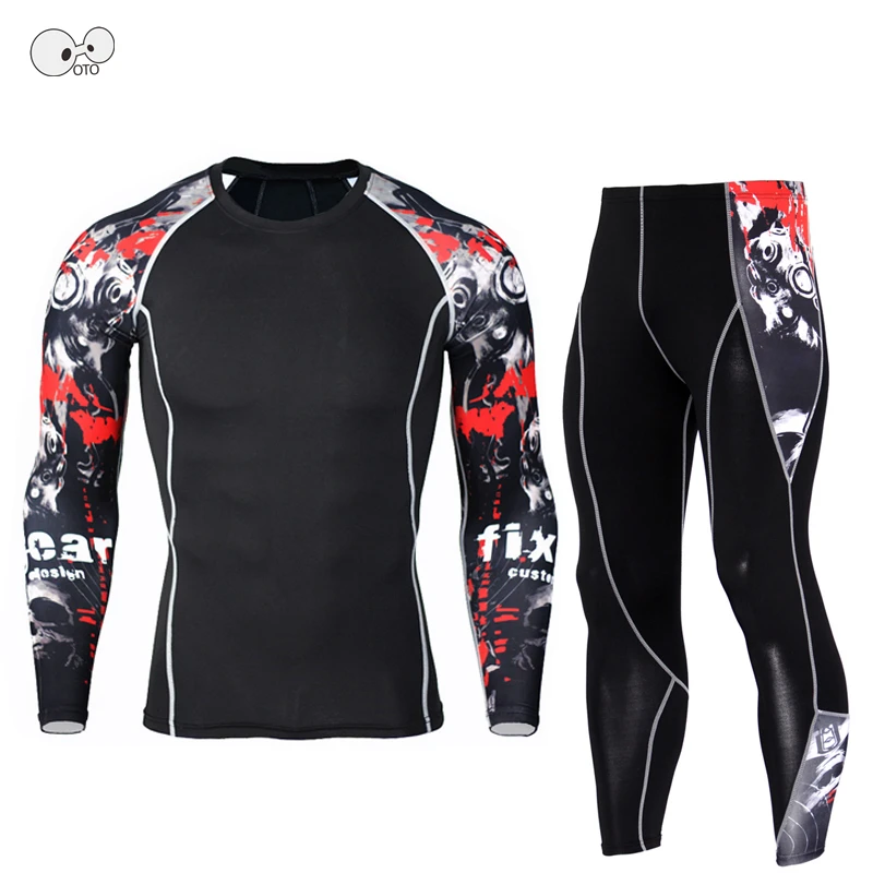 

Mens Compression T Shirt Set Bodybuilding Long Sleeves Shirts Skin Tight Leggings Suits MMA Crossfit Workout Fitness Sportswear