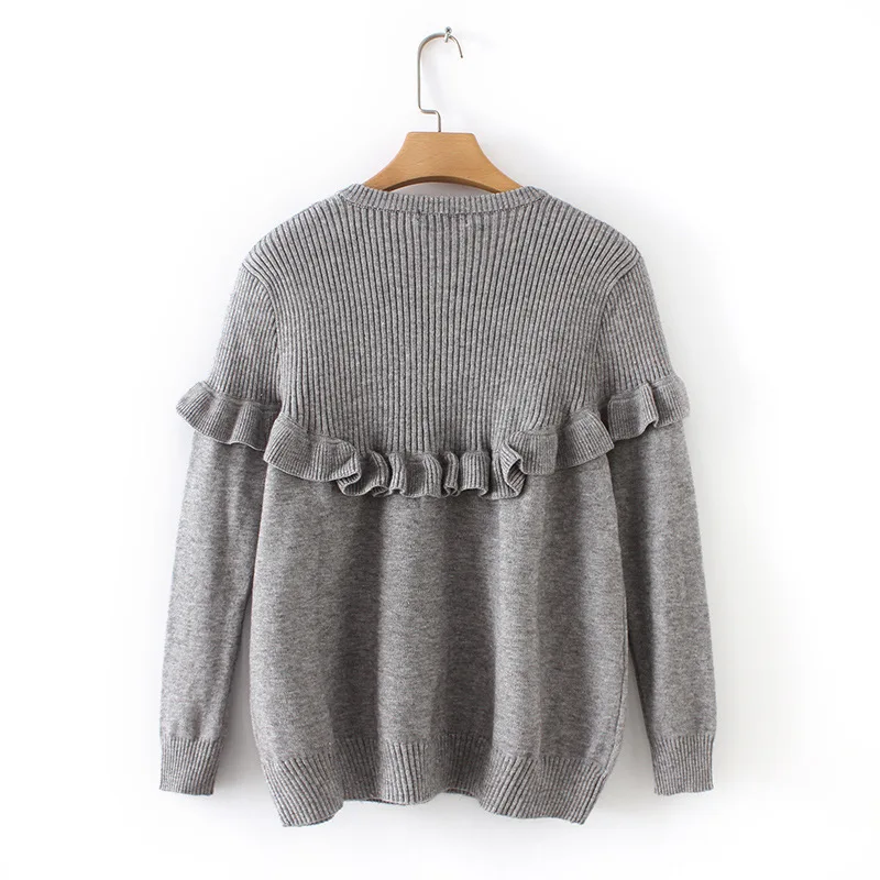 Ruffles Cardigans Women Spring Autumn Casual Single Breasted Long Sleeve O-neck Knitted Sweater Plus Size Gray SWM1270 Ruffles Cardigans Women Spring Autumn Casual Single Breasted Long Sleeve O-neck Knitted Sweater Plus Size Gray SWM1270