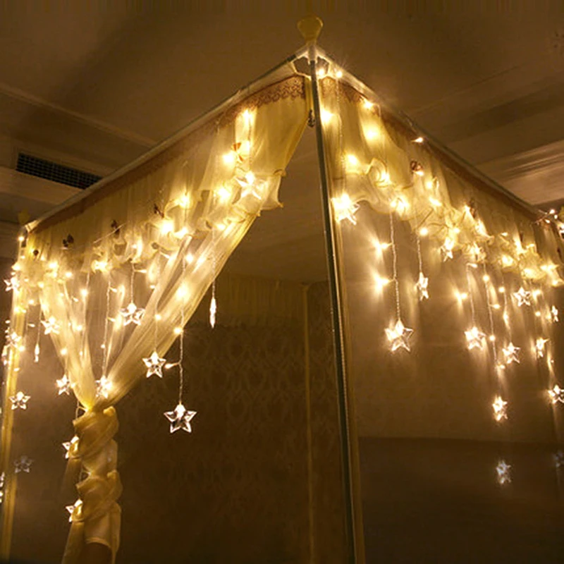 

LED Led Star Curtain String Lights Fairy Icicle Lamp Garland Window Wedding Christmas Ramadan Festival Decoration Ligtht JQ