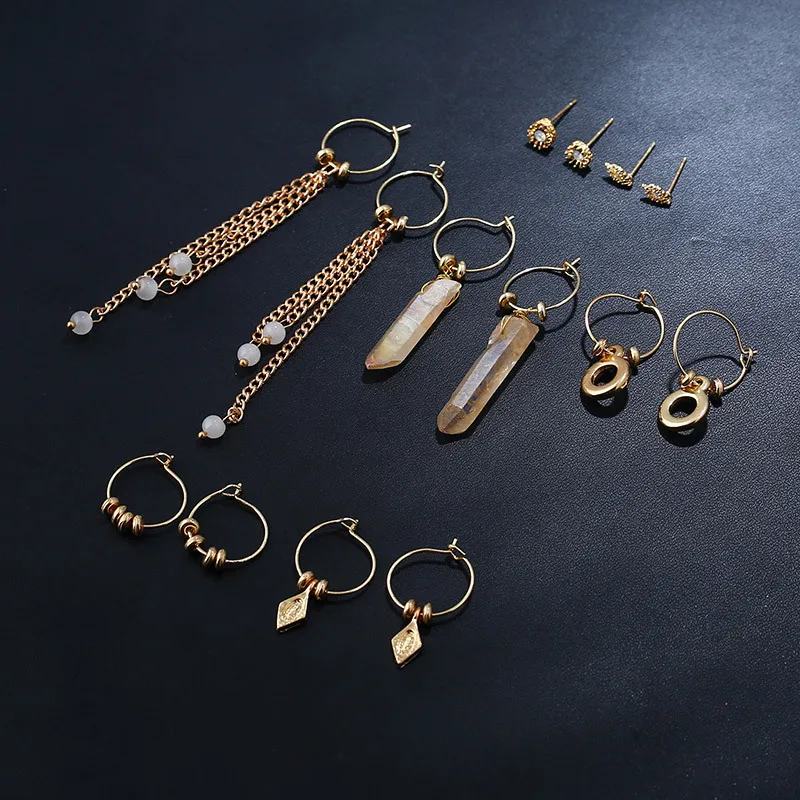 7 пар женские серьги цепочки золотого цвета с камнями|earrings gold circle|earrings circleearring circles