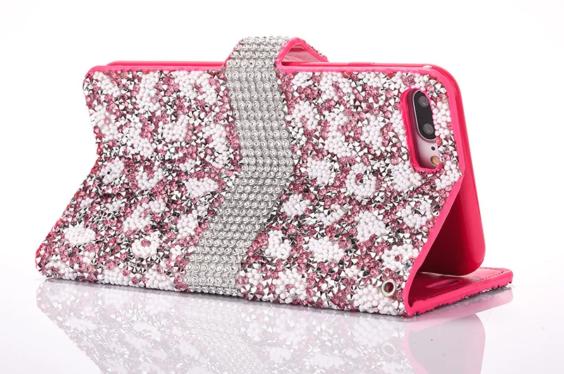 Leopard diamond rhinestone leather case iphone 6 6s 7 8 plus (16)