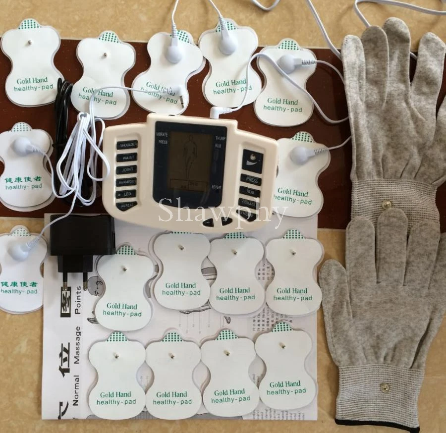 Медицинский Электрический стимулятор мышц, массажная машина для терапии акупунктурой, массажер для похудения, 16 шт. подушечек+ перчатки