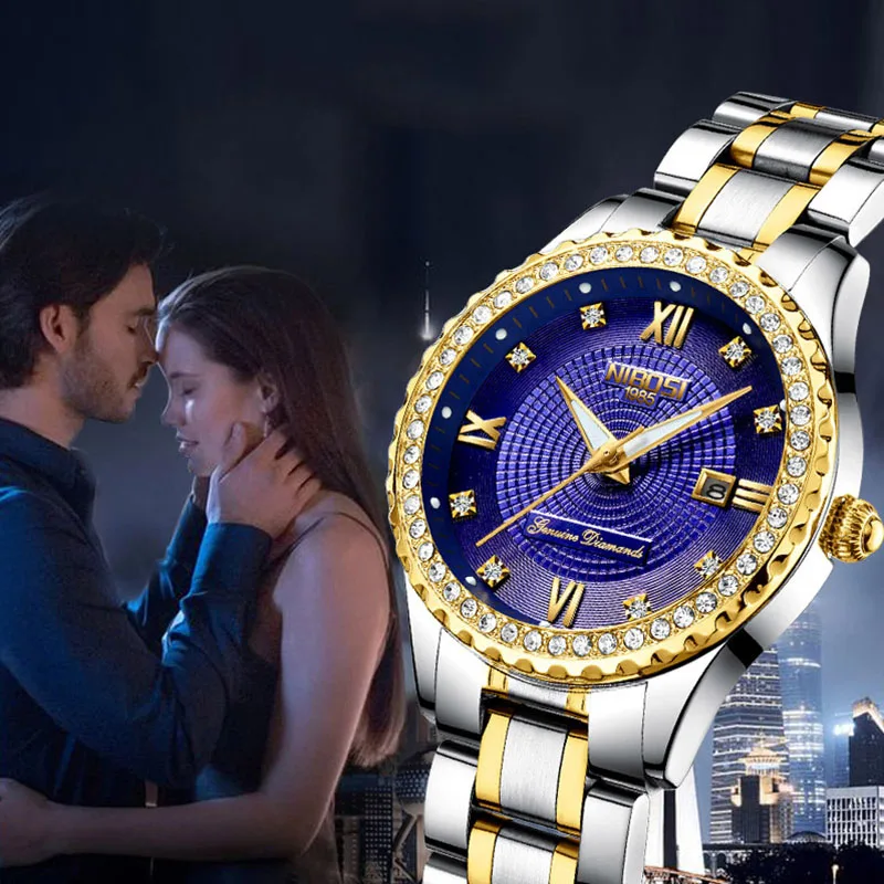 

2019 Top Brand Luxury Women's Watch Leisure Couple's Female Slim Clock Waterproof Luminous Diamond Quartz Gold Wristwatch