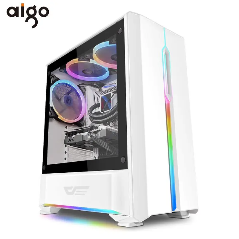 Aigo игровой чехол ATX компьютер PC чехол s с 120 мм светодиодный Радужный веер настольный компьютер чехол шасси RGB светильник PC чехол закаленное стекло