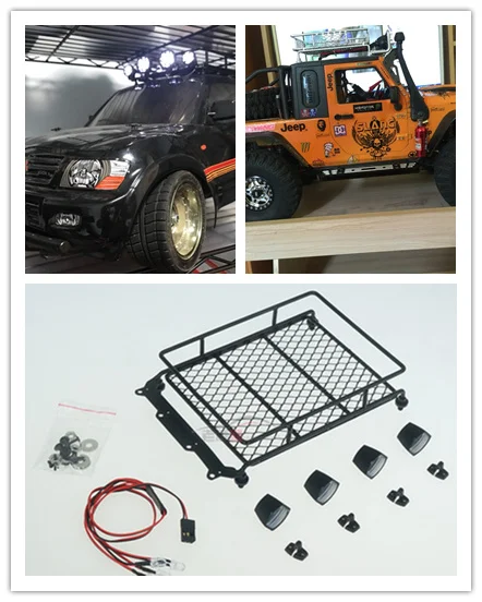 

GWOLVES 1/10 1/8 RC Rock Crawler Rally metal Luggage Rack with 4LED high brightness Light for CC01 CR01 D90 AXIAL SCX10 90046