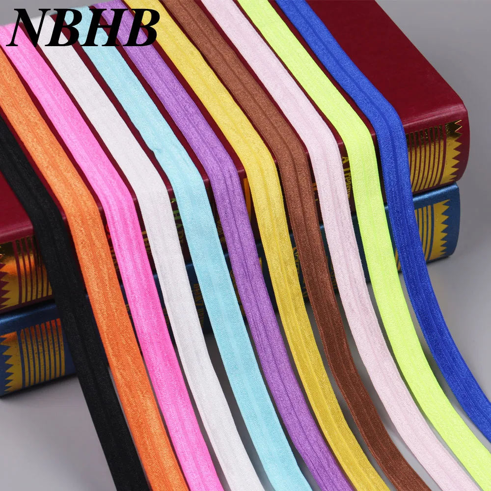 

NBHB High quality elastic ribbon handmade band colorful 10 yards/lot 15mm width for diy tie hair fabric elastic decoration