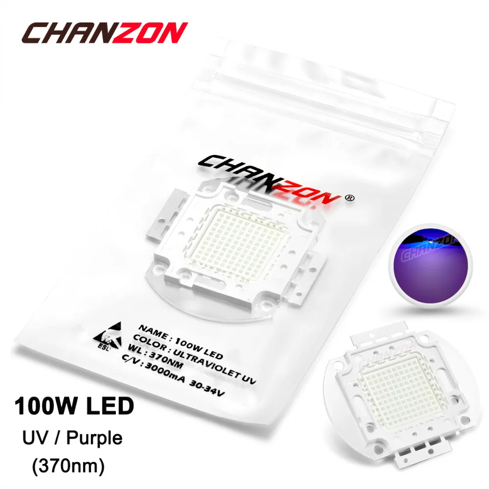 100W LED Light Bulb Lamp UV Ultraviolet 370nm 30-34V 3000mA High Power 100 Watt Purple Ultra Violet Chip Integrated 100Watt COB