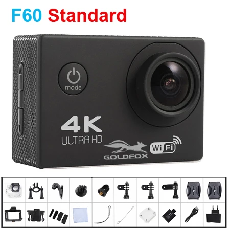 F60/F60R Wi Fi водостойкая Экшн камера 4 к Ultra HD камера шлем велосипедный спорт подводная камера Спорт 1080 P 16MP видеокамера-Регистратор - Цвет: F60 Black