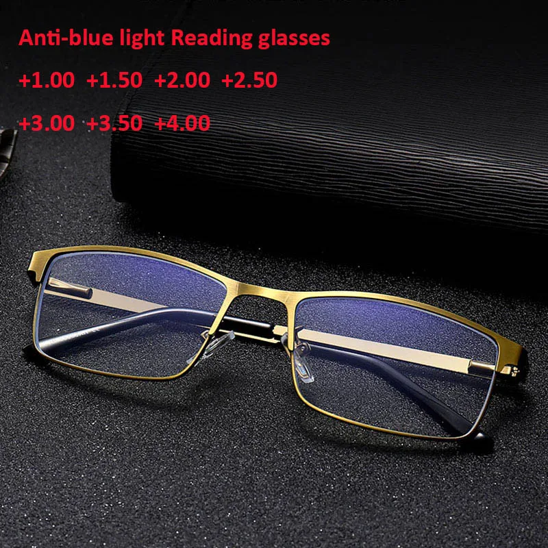 Очки для чтения, анти-УФ блики, Вредный синий светильник, компьютерные очки для чтения, металлические очки с полной оправой для чтения для мужчин и женщин