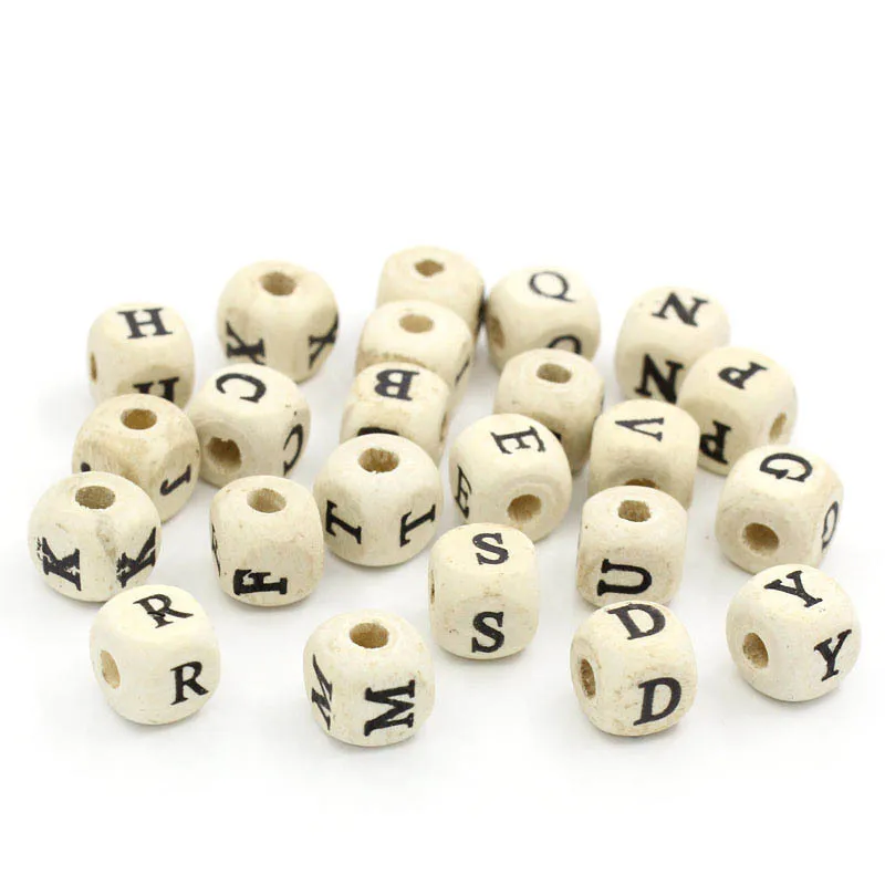 

MRHUANG 300PCs Natural Alphabet/ Letter Cube Wood Beads Wooden Cube Letters Beads 10x10mm(3/8"x3/8")