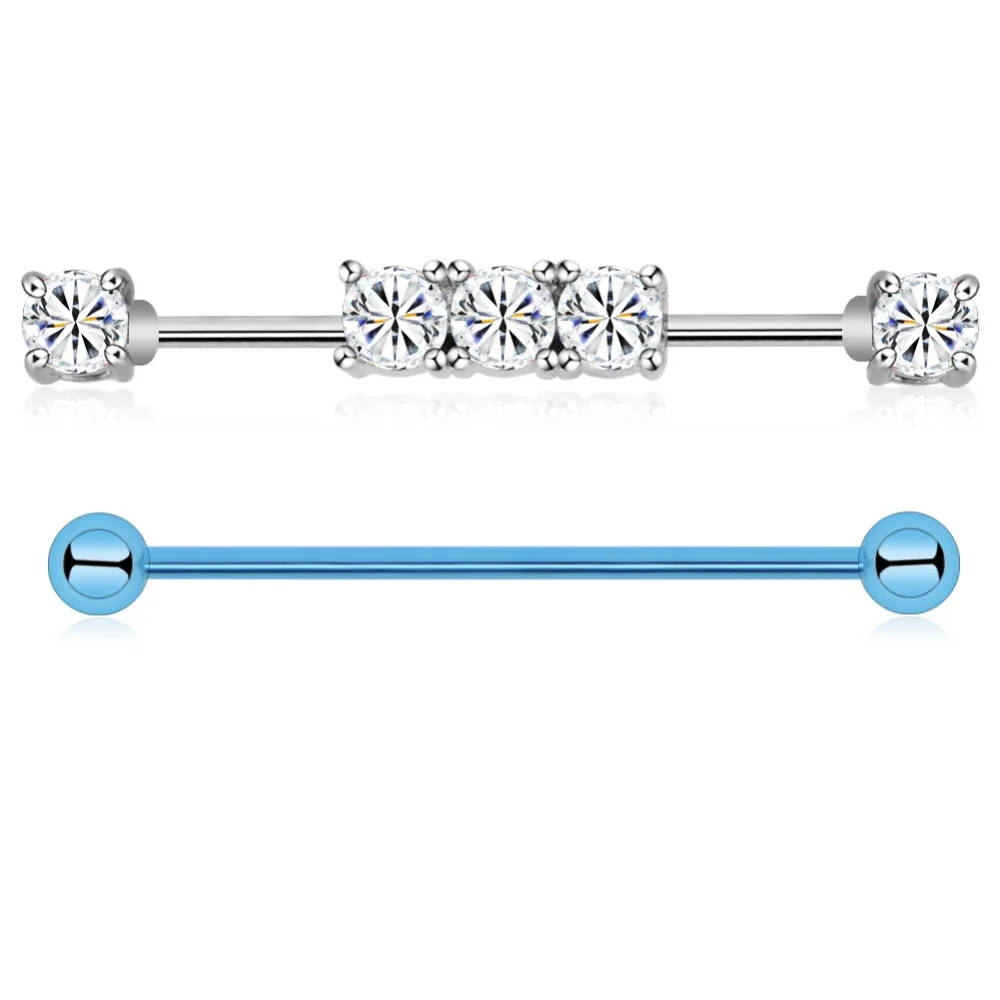

BODY PUNK 2pcs 14G Surgical Steel Bar With Shiny Clear CZ Industrial Barbells Piercing Jewelry for Women