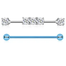 Тела панк 2 шт. 14 г хирургические Сталь бар с блестящие Ясно CZ Промышленные Штанги Пирсинг Украшения для Для женщин