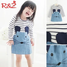 R& Z/платье для девочек коллекция года, новое весеннее Полосатое платье с вышитыми рисунками животных Модное детское платье средней и маленькой длины