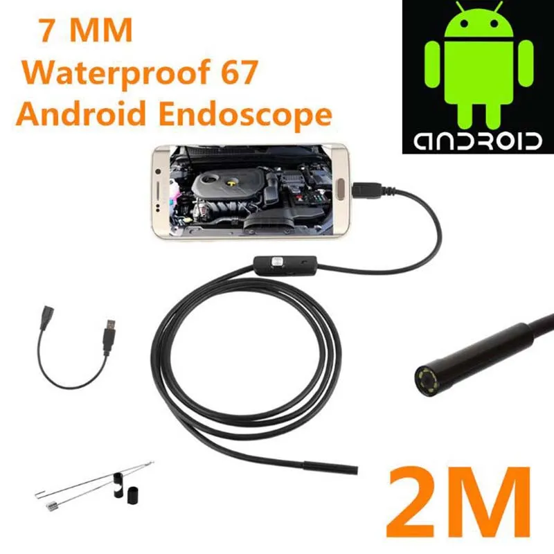 

2M 7MM 6LED Endoscope Camera IP67 Waterproof 30W Pixels OTG Mini Camera Android Inspection USB Borescope LED Tube Snake Camera
