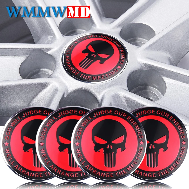 

NEW High Quality Car Styling 4pcs/lot 56mm Car Tire Wheel Center Centre Hub Cap Emblem Set Skull Punisher Car sticker Emblem