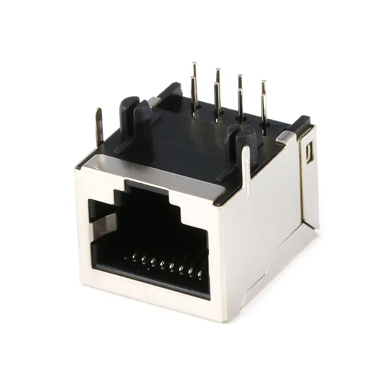 10Pcs Per Lot RJ45 Metal 8 Pin Female PCB Right Angle Board Jack Connector 8P8C Crystal Head Socket 18mm Network Interface