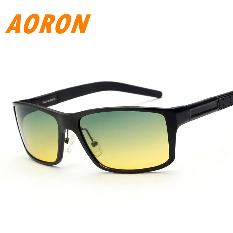 Aoron мужские очки и очки ночного видения для вождения поляризованные солнцезащитные очки алюминиевая магниевая оправа очки 8554 для M - Цвет линз: Black