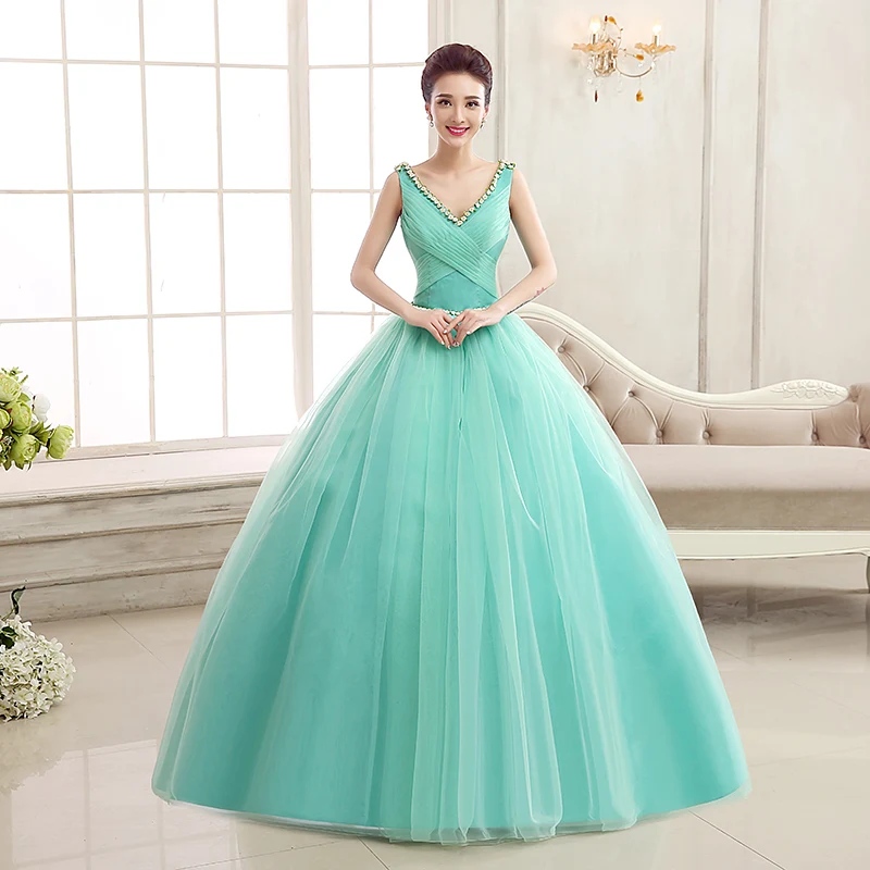 

Turquoise Quinceanera Dresses V Neckline Corset Ball Gown Dress for 15 Years Tulle Quinceanera Dress Ruffles quinceanera-jurk