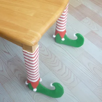 

2018 Winter Newest 4Pcs Christmas Chair Leg Cover Green Spirit Christmas Table Leg Cover Festival Decoration Product