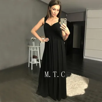 

Elegant Black Chiffon Evening Dress A Line Floor Length Sweetheart Long Prom Gown 2019 High Quality Women Occasion Dresses Cheap