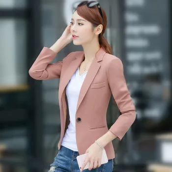 

S-4XL New Women's Casual Blazer Coat Spring 2018 Fashion Elegant Solid color Button Slim Workwear Suits Tops Female Plus size